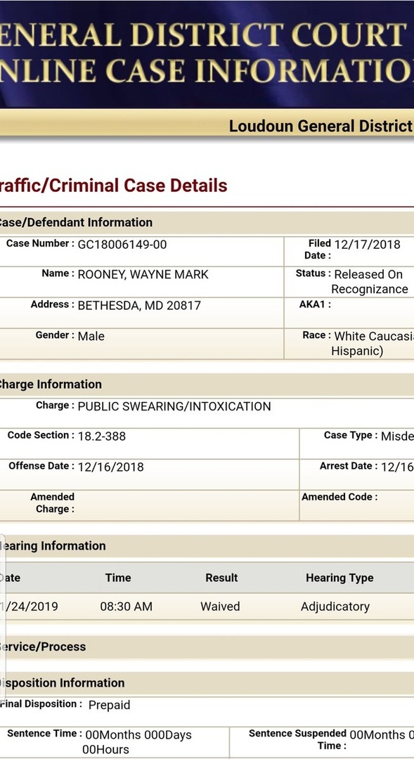 Уэйна Руни арестовали в США за пьяный дебош в публичном месте - изображение 1